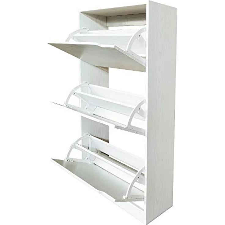BAKAJI Schuhschrank aus MDF-Holz mit 3 Türen, Schuhschränke, versenkbare Griffe, doppelte Tiefe, kompakte Größe, 63 x 24 x 115 cm, Eingang für Zuhause (Weiß) – Bild 10