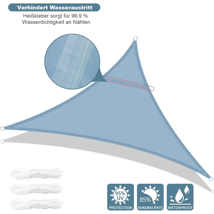 AXT SHADE Sonnensegel Wasserdicht Dreieckig 3 x 3 x 3 m Wetterschutz Sonnenschutz PES Polyester mit UV Schutz für Terrasse Balkon Garten-Graublau – Bild 2