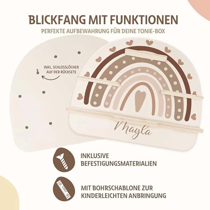 Kidsmood - Toniebox Regal Mädchen und Jungen mit Musikbox Schutzfolie, Magnetisches Regenbogen Wandregal fürs Kinderzimmer mit Aussparung für Ladegerät & Kabel Kinder – Bild 5