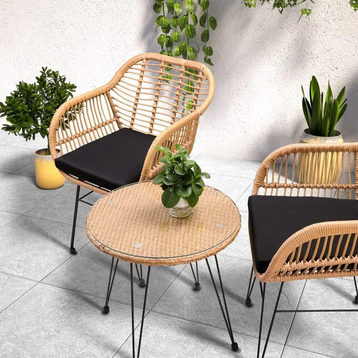 Casaria 'BALI ' Balkonset, 3-tlg, Wetterfest, Polyrattan, pulverbeschichteter Stahl, Rattan Look – Bild 9