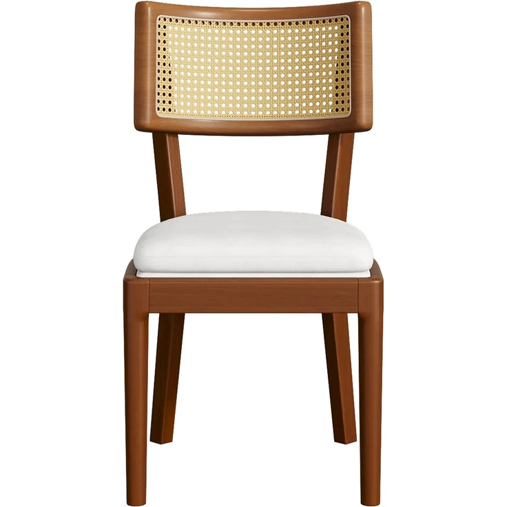 Esszimmerstühle 2er-Set 88cm×50cm×58cm aus Massivholz und Rattan – mit Leinenkissen, Walnuss – Bild 10
