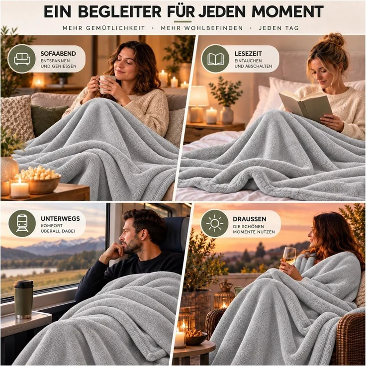 Wohndecke Kuscheldecke 260 g/m², flauschige Wohndecke, Fleecedecke, Oeko-Tex, Komfortec – Bild 3