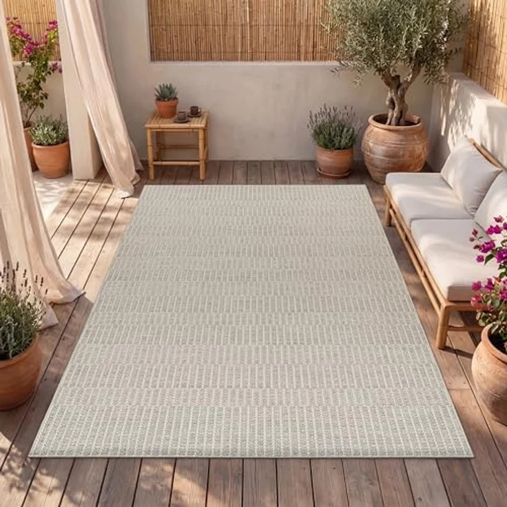 Paco Home In-& Outdoor Teppich Balkon Terrasse Küchenteppich Modernes Boho Ethno Muster, Grösse:133x190 cm, Farbe:Beige 5 – Bild 4