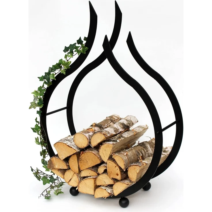 Kaminholzregal Flamme Kaminholzständer 78 cm Holzkorb Kaminholzhalter Holzregal – Bild 2