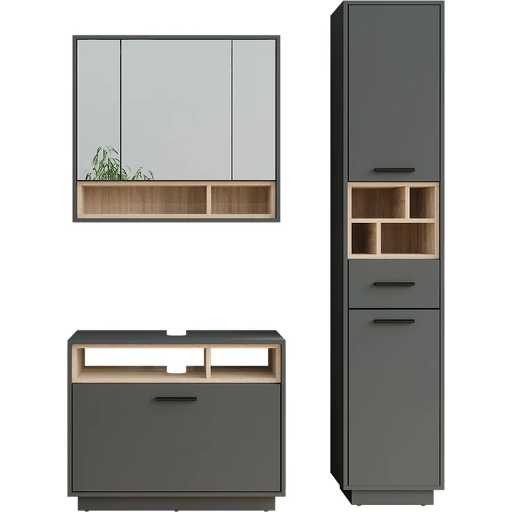 Badmöbel-Set Beatrice Anthrazit/Sonoma 3-teilig Vicco – Bild 1