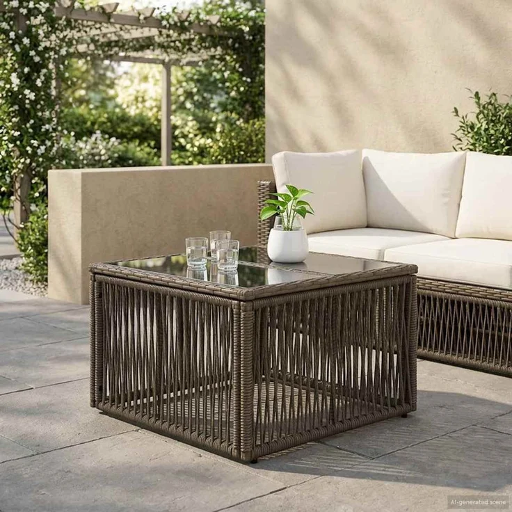 vidaXL Gartentisch Grau und Schwarz 55 x 55 x 37 cm PE Rattan und Glas 42035134 – Bild 1