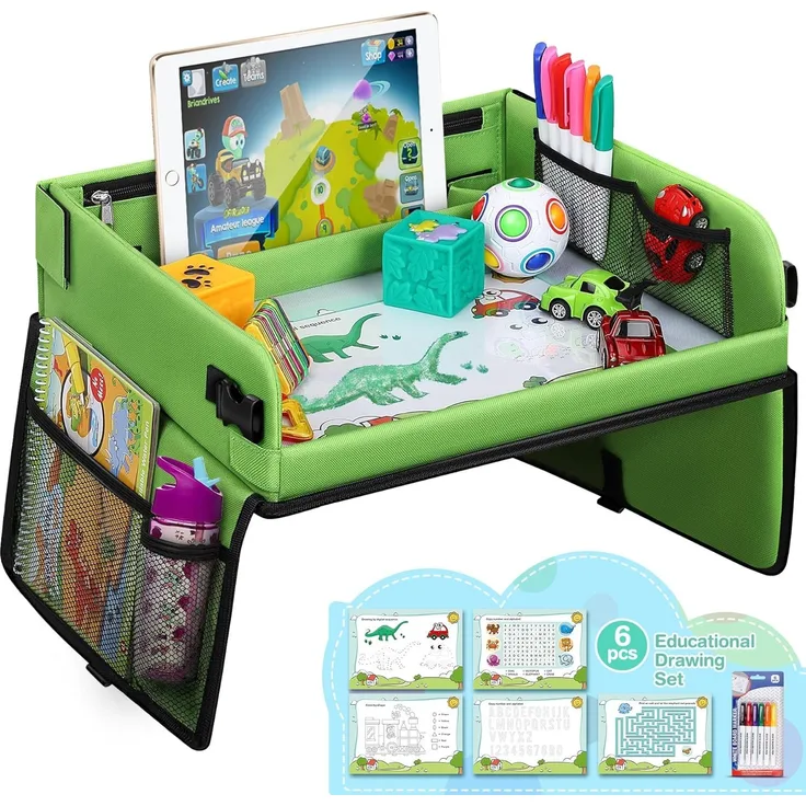 lenbest Kinder Reisetisch Kindersitz Spiel - Lernspielzeug für den Innenbereich mit 1 Transparenter Zeichnungsfilm | 5 Zeichenpapier | 6 Farbstifte - Zeichenbrett Geschenk für zu Hause Schule Reise