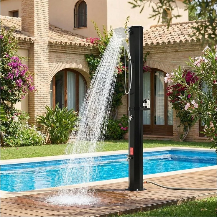 TLGREEN Solardusche Gartendusche Mit Handbrause, 360° Duschkopf & Fußdusche (35L Solar Gartendusche mit Staubschutzhülle + Seifenschale, UV-beständig PVC, bis 60°C Warmwasser ohne Strom), für Garten/Pool/Camping, einfache Installation – Bild 5