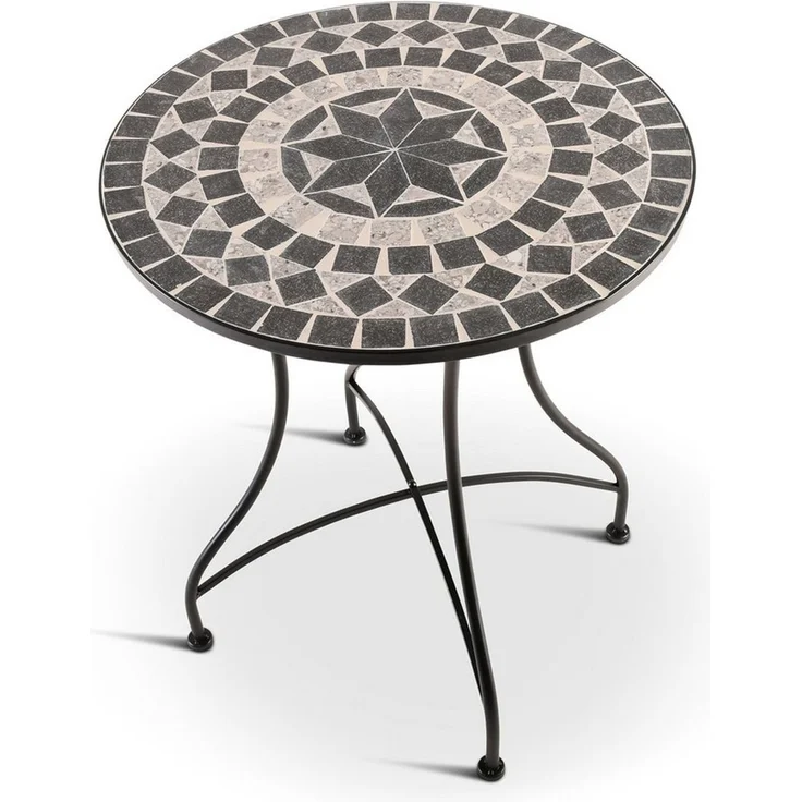 Raburg Gartentisch Mosaiktisch, Balkon- und Terrassentisch, 60 cm Ø, 72 cm hoch, Mayla (rund), liebevolle Handarbeit, Mosaikmuster, schwarzes Metallgestell – Bild 1