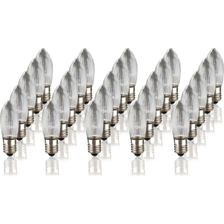 hellum Ersatz-Kerzen für Schwibbogen, 25 Stück 23V 3W Riffelkerze für Weihnachtsbaum Kerzen Lichterketten innen mit 10 Brennstellen, Birnen für Lichterbogen E10/ 23V/ 3W/ 22 Lumen 918113