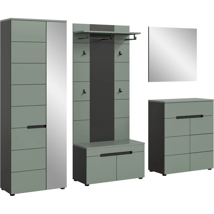 Garderobenkombination (B/H/T: 255x190x37 cm) in Smoke Green Nachbildung – Bild 1