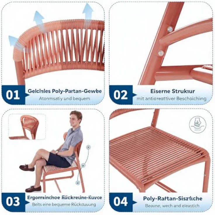 GarveeHome Bistrotisch mit 2 Stühlen, Modernes 3-teiliges Bistro-Set für Garten, Balkonmöbel Set mit 80cm Tisch&2 Stühle aus wetterfestem, Terrassenmöbel Möbel Set für Kleinen Balkon（Orange） – Bild 4