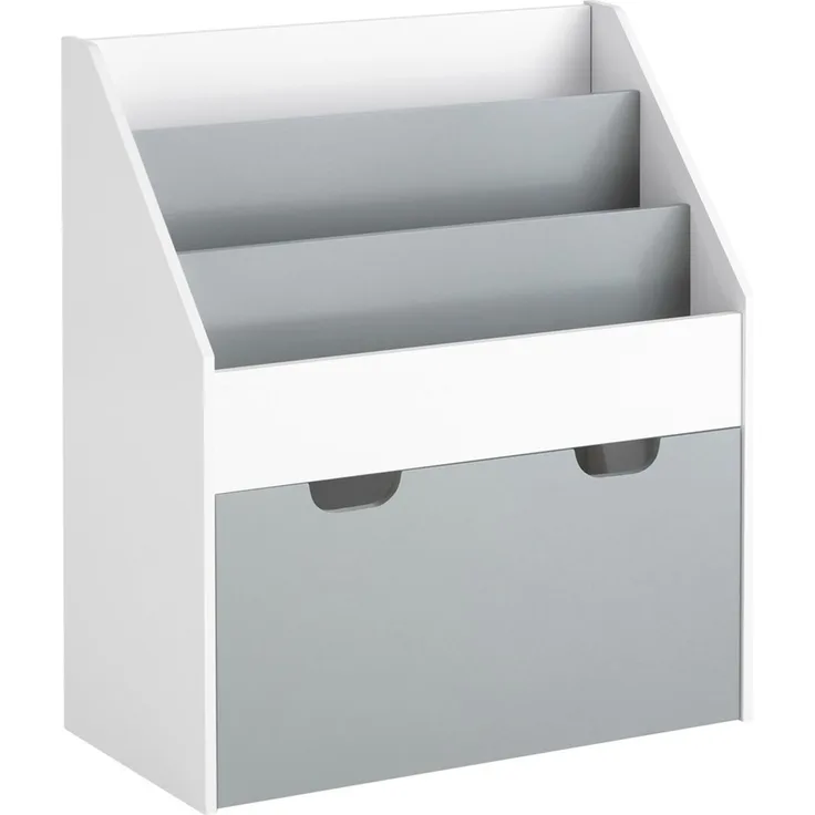 SoBuy KMB17-HG Kinder Bücherregal mit 3 Ablagefächern, 1 Schublade, Weiß/Grau