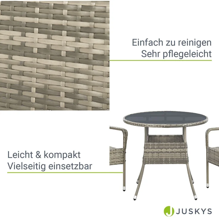 Juskys Polyrattan Gartentisch Yoro wetterfest - Balkontisch Ø 80 cm rund - Rattan Beistelltisch mit Glasplatte - kleiner Tisch für Balkon - Grau – Bild 4