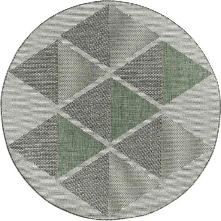 TaraCarpet Teppich Regina Teppich aus robustem Flachgewebe für In und Outdoor, rund, Höhe: 7 mm, Küche Wohnzimmer Terrasse Garten Balkon Karo grün 120X120 – Bild 4