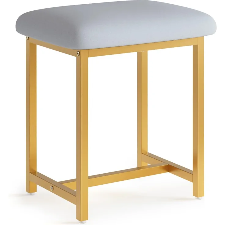 Mondeer Schminkhocker, Makeup Eitelkeit Hocker, Fußhocker Stuhl mit goldene Metallbeine, für Make-up Raum Schlafzimmer Wohnzimmer Eingang Flure, 41 × 31 × 44.5 cm, Grau+Gold