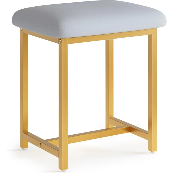 Mondeer Schminkhocker, Makeup Eitelkeit Hocker, Fußhocker Stuhl mit goldene Metallbeine, für Make-up Raum Schlafzimmer Wohnzimmer Eingang Flure, 41 × 31 × 44.5 cm, Grau+Gold – Bild 1