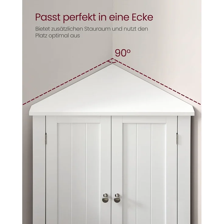 VASAGLE Eckschrank, Badezimmerschrank, mit Türen, verstellbare Ablage, für Badezimmer, Küche, Wohnzimmer, modern, Landhausstil, wolkenweiß BBC844P31 – Bild 7
