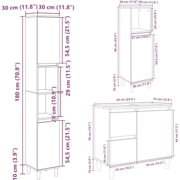 vidaXL 3-tlg. Badmöbel-Set Sonoma-Eiche Holzwerkstoff 3307669 – Bild 5