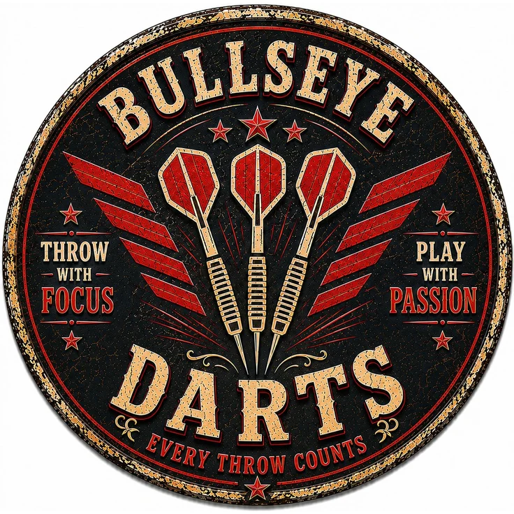 AstraDesign Blechschild Rund 30cm - Darts Club Retro Dartscheibe Steeldart Bar Deko – Metall – Mehrfarbig – RD0005 – Bild 1