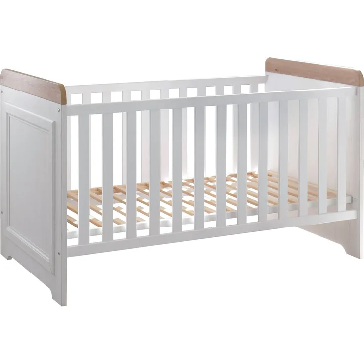 Babybett Kinderbett Jasmin 70 x 140 cm 3 Schlupfsprossen Pinie weiß