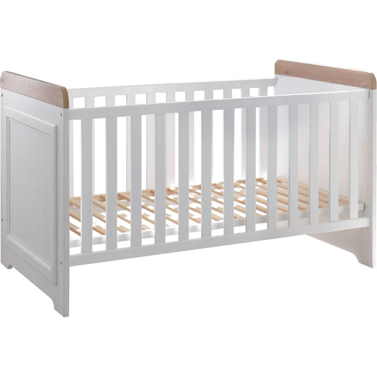 Babybett Kinderbett Jasmin 70 x 140 cm 3 Schlupfsprossen Pinie weiß – Bild 1