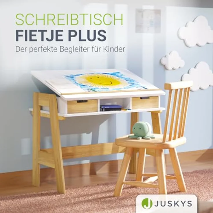 Juskys Kinder Schreibtisch Fietje Plus - neigungs- & höhenverstellbar, 2 Schubladen, robustes Material, viel Stauraum - Kinderschreibtisch aus Holz – Bild 4