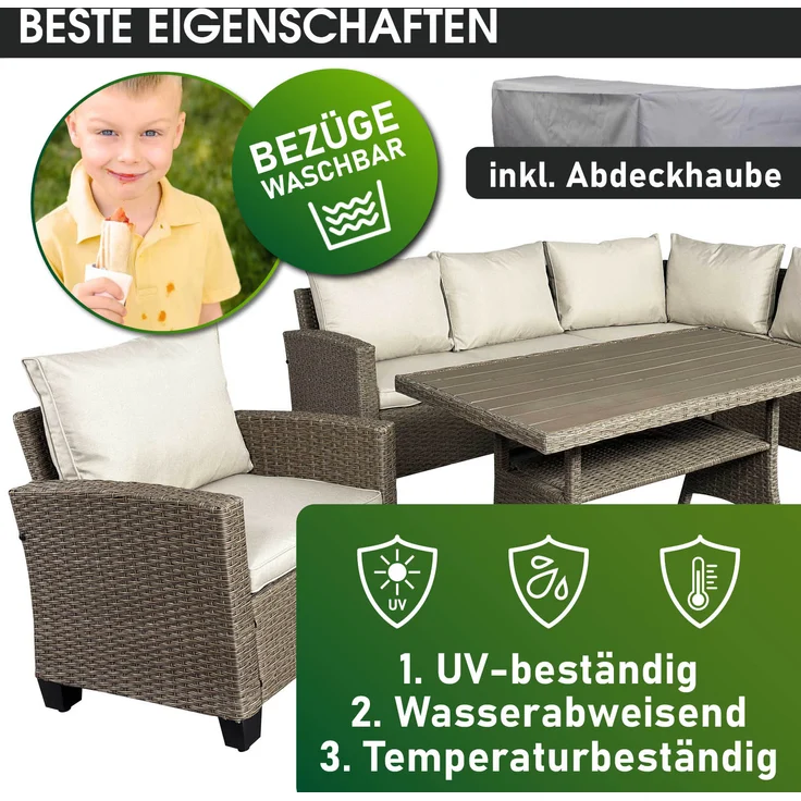BRAST 'Hacienda' Gartenmöbel Set mit Kissen & Abdeckung, 10 Personen, Braun / Beige – Bild 4