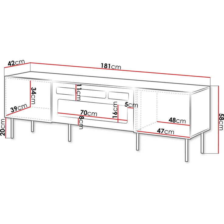 Mirjan24 'Trigev' TV-Lowboard mit 2 Drehtüren, elektrischer Kamin, nuss Warmia, 58 x 42 x 181 cm – Bild 5