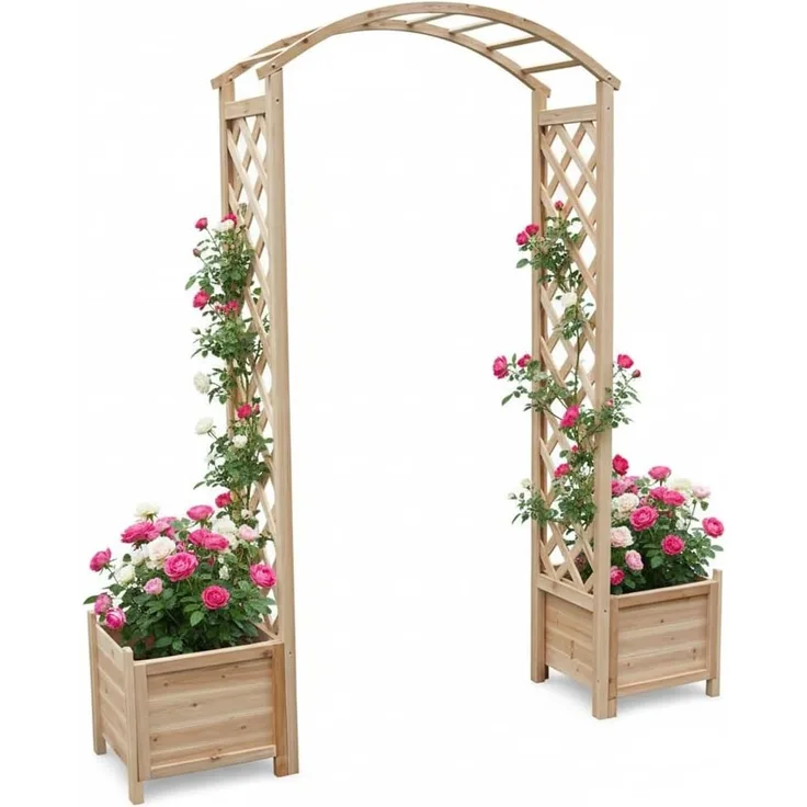 Melko Rosenbogen aus Holz Rankhilfe für Kletterpflanzen Pergola Gartenbogen inkl. 2 Pflanzkübel