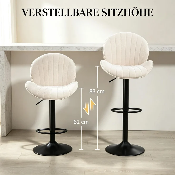 2‑er Set schalenförmige Barhocker mit Rückenlehne, höhenverstellbar, Fußstütze, Stahlrahmen(nur mit 2pcs Barhocker)--Beige--48x50x115cm--YOUDENOVA – Bild 8