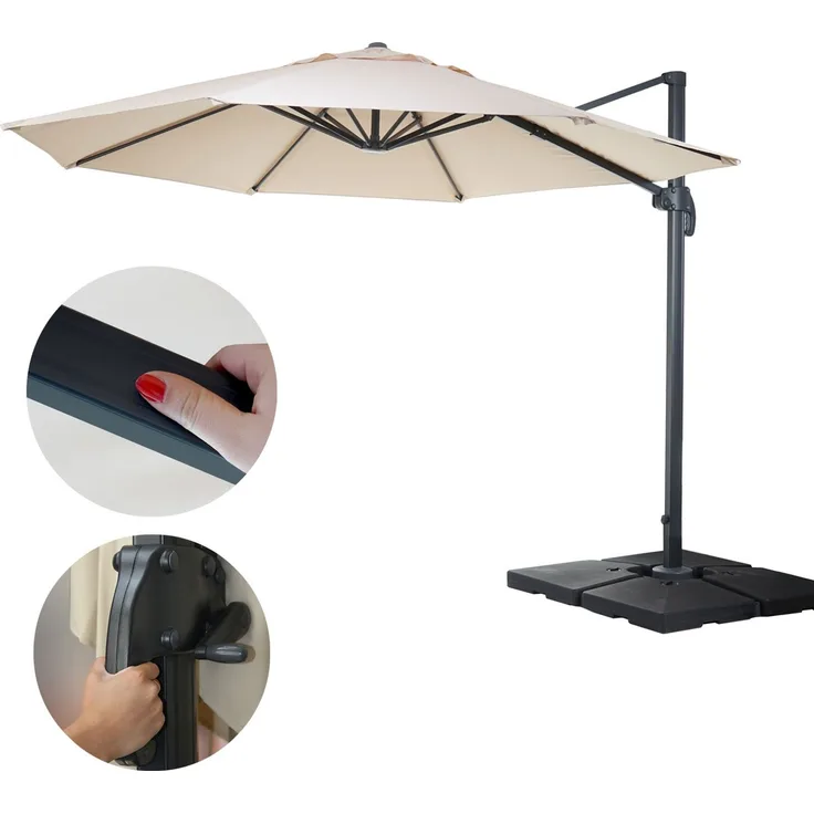 Gastronomie-Ampelschirm HWC-A96, Sonnenschirm, rund Ø 4m Polyester Alu/Stahl 27kg ~ creme mit Ständer