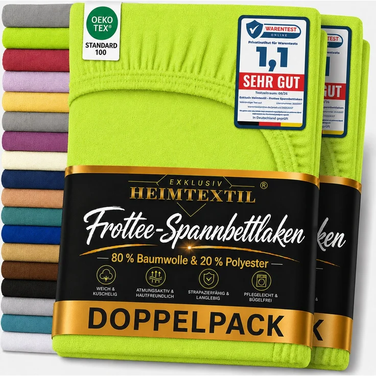 Frottee Spannbettlaken Doppelpack 90 - 100 x 200 cm Apfelgrün – Bild 1