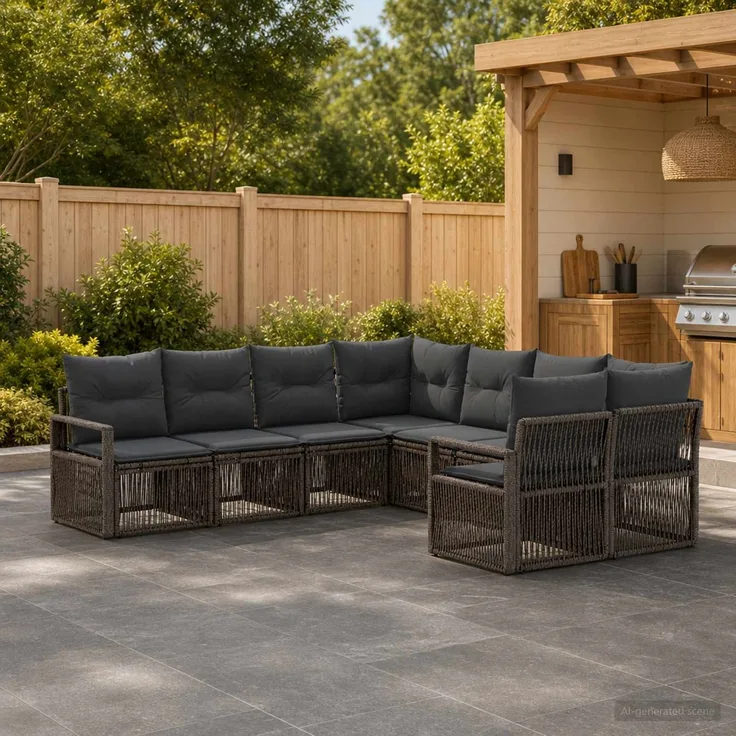 vidaXL Gartensofa-set 8 stk. 8-Sitzanzahl Grau Poly-Rattan 3435905