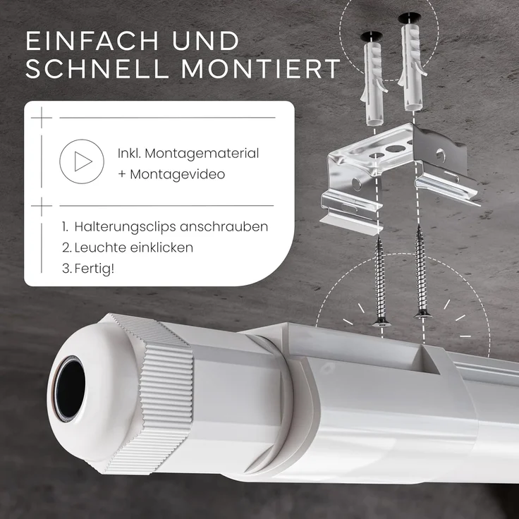 MATO 2x Feuchtraumleuchte LED 120cm - Wasserdicht IP65, 36W, 4320lm - 4000K Neutralweiß - Verknüpfbare Feuchtraumlampe - Wannenleuchte, Kellerleuchte, Garagenlampe, Werkstatt Deckenleuchte Lang – Bild 3