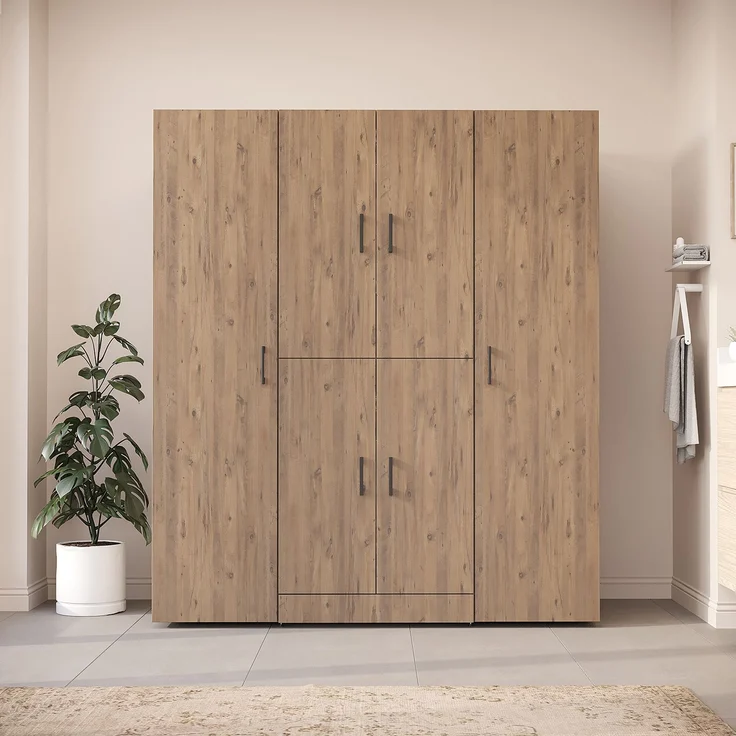 Roomart Waschmaschinenschrank - DORA-I- 160 cm breit - Wasch- & Trocknerschrank mit 2 Hochschränken, Türen & Ausziehbrett, Waschmaschinen-Überbau für Waschküche & Hauswirtschaftsraum • Eiche – Bild 2