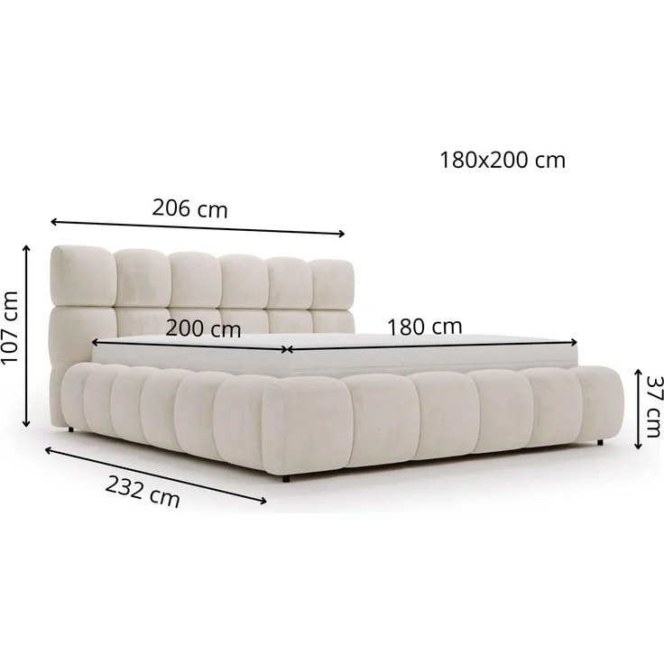 GrainGold Polsterbett mit Bettkästen MODO, Modern Bett mit Kopfteil - 180x200 cm, Beige (1x Bett) – Bild 2