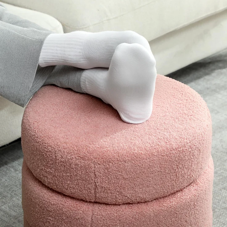 HOMCOM Fußhocker Sitzhocker mit Sitzkissen (Runder Polsterhocker, 1 St, Fußstütze), für Wohnzimmer, Schlafzimmer, Rosa, Ø40 x 45 cm – Bild 8