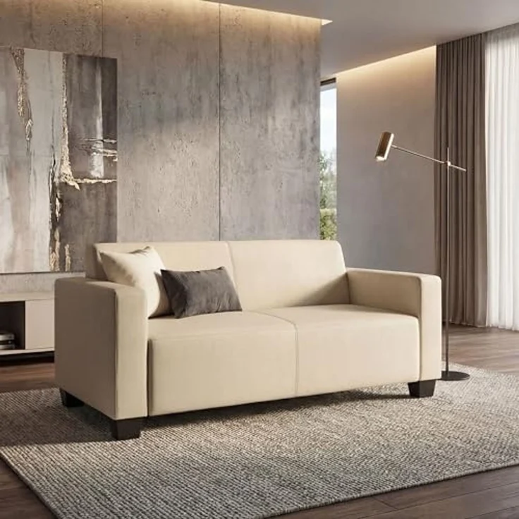 Modular 2er Sofa Couch Lyon Loungesofa Kunstleder 136cm ~ creme – Bild 1