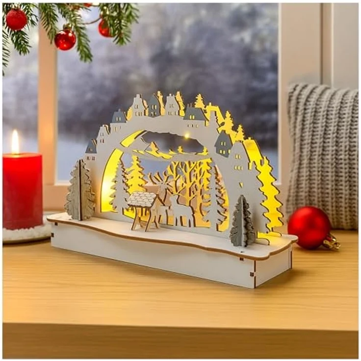 HTI-Living Batteriebetrieben LED Holz Weihnachtsdeko mit Waldmotiv – Bild 1