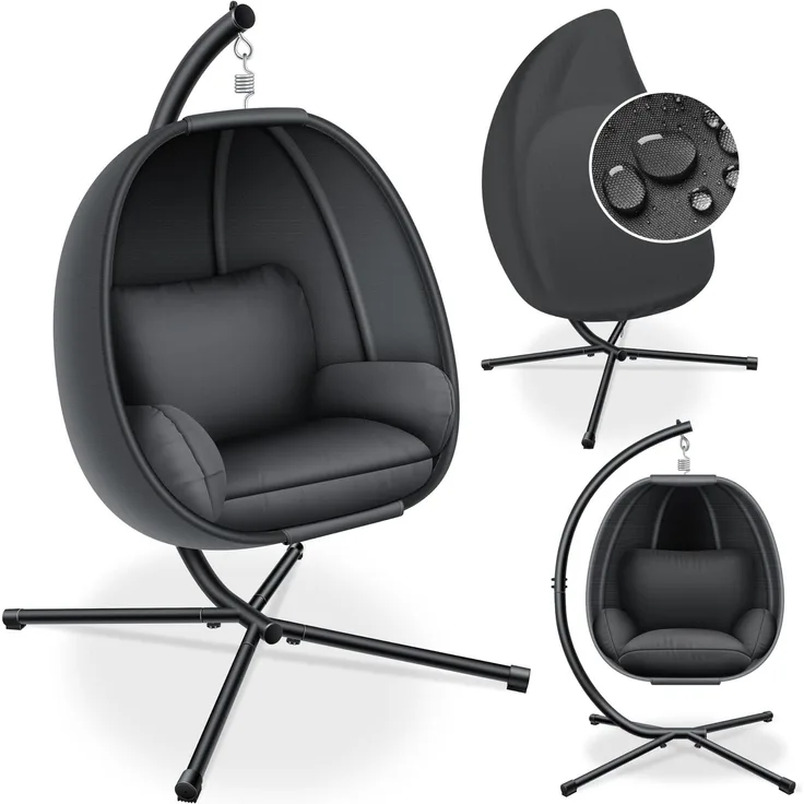 KESSER® 'Luxe' Hängesessel mit Gestell, inkl. Sitz- & Rückenkissen, Seitenpolsterung, anthrazit, für Indoor & Outdoor, bis 150 kg belastbar