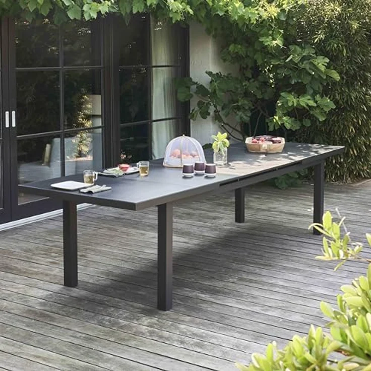 Oviala Ausziehbarer Gartentisch, Rechteckig, Grau, Metall, 100x76x320 cm, Platz für 8-12 Personen, Wetterfest und Pflegeleicht – Bild 2