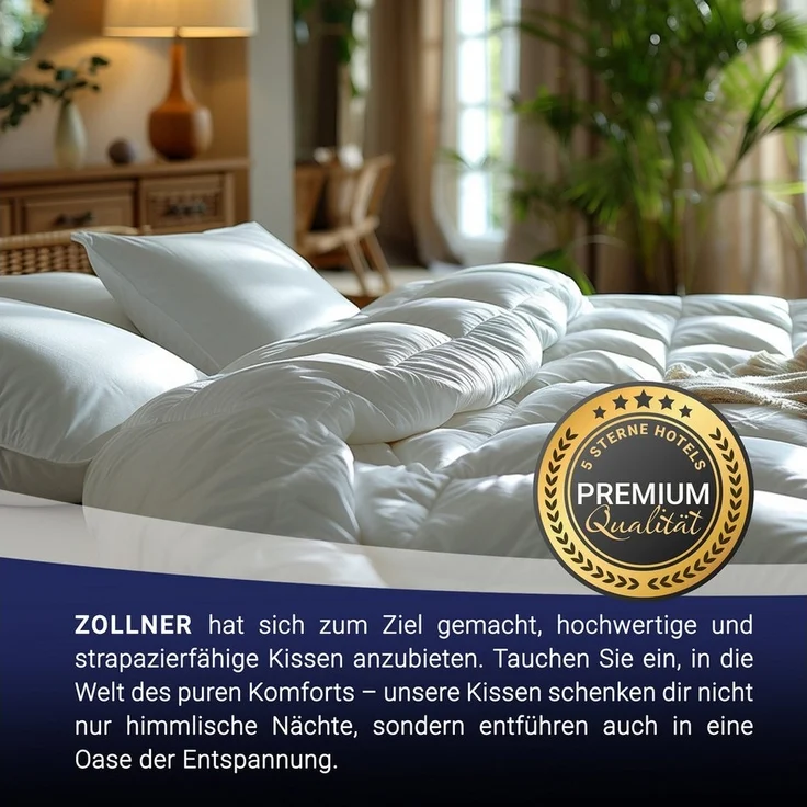 ZOLLNER Kopfkissen, Füllung: 90% Daunen, 10% Federn, Seitenschläfer, Rückenschläfer, 40 x 40 cm, 100% Baumwolle, vom Hotelwäschespezialisten – Bild 3