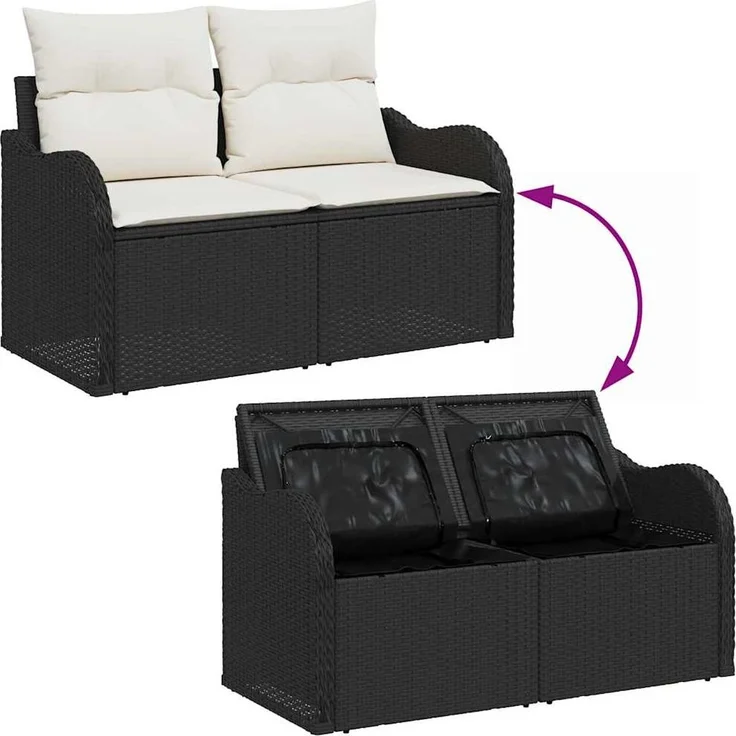 vidaXL Gartensofa-set mit Speicher 4 pcs Schwarz Poly-Rattan 3354346 – Bild 8