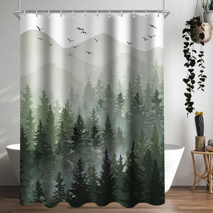 Duschvorhang Wald Antischimmel 200x160cm Polyester Stoff 12 Ösen Badezimmer