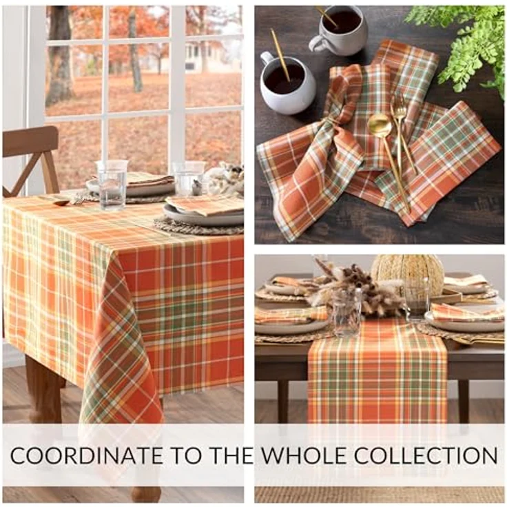 Elrene Home Fashions Hawley Plaid Tischdecke für Herbst/Ernte/Erntedankfest, Baumwolle, rund, 178x177,8 cm – Bild 4
