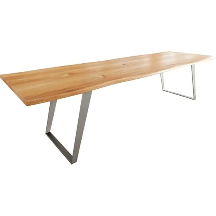 Esstisch Edge 300x100x4 Eiche Natur Edelstahl Schräg Live-Edge