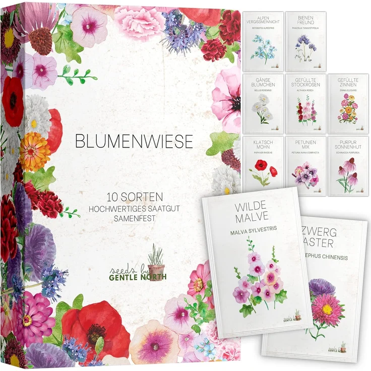 Blumen Samen Set - 10 bunte Blumensamen Sorten für den Garten oder Balkon, die Bienenweide und Wildblumenwiese - Blumenwiese Samen - bunte Wildblumensamen Mischung – Bild 1