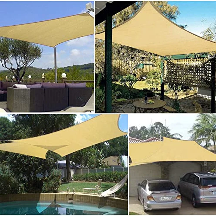Dripex Sonnensegel Sonnenschutz Set inkl Befestigungsseile Rechteckig Wasserabweisend Polyester Imprägniert 95% UV Schutz Windschutz Wetterschutz 3X3 m für Balkon Garten Terrasse Sand – Bild 7