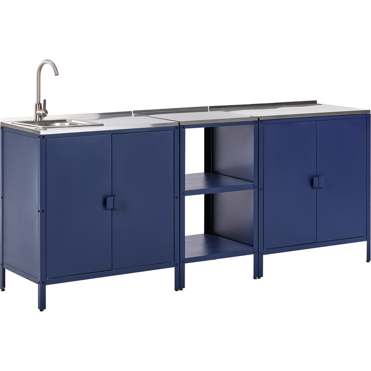 Outdoor-Küche 3er Set mit Spüle VILAMA Metall Blau